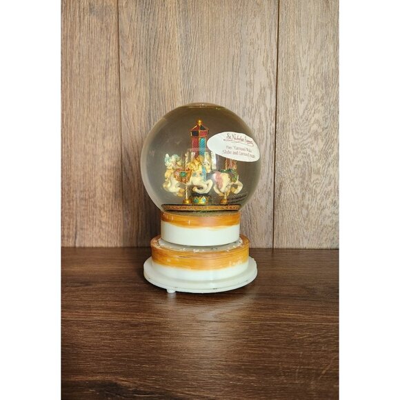 Vintage St Nicholas Square Carousel Waltz Horse Musical Wind Up Snow Globe - Picture 1 of 5